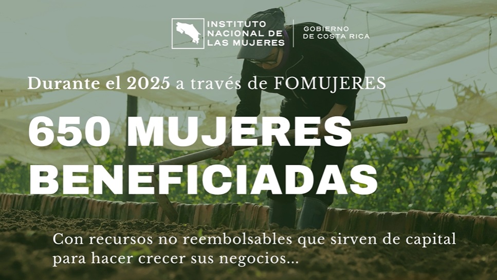 Imagen de mujer trabajando el campo con la leyenda durante el 2025 FOMUJERES benefició a 650 mujeres